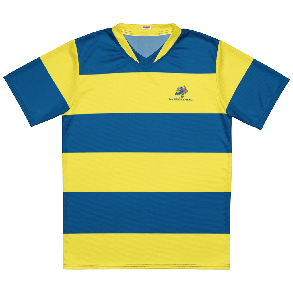 Maillot rugby porté n°22 PRC PLAISIR moulant shirt bleu jaune Maillot rugby porté n°22 PRC PLAISIR moulant shirt bleu jaune