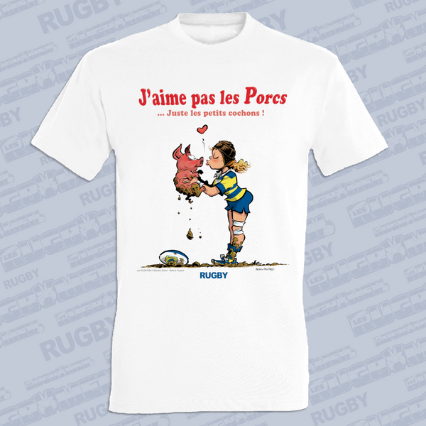 T-shirt FEMME - J'aime pas les PORCS - Jaune/Bleu