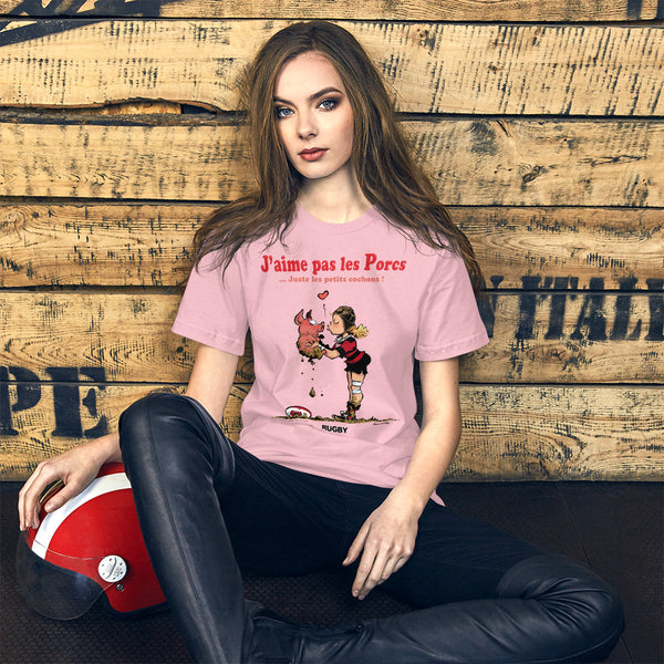 T-shirt FEMME - J'aime pas les PORCS - Noir/Rouge