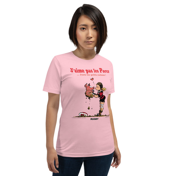 T-shirt FEMME - J'aime pas les PORCS - Noir/Rouge