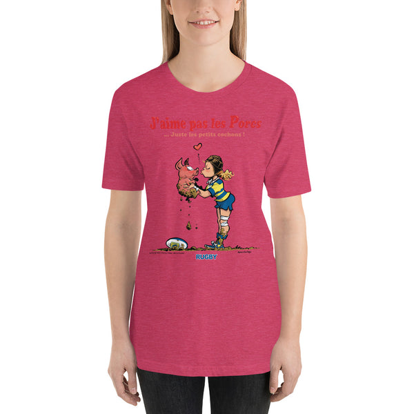 T-shirt FEMME - J'aime pas les PORCS - Jaune/Bleu