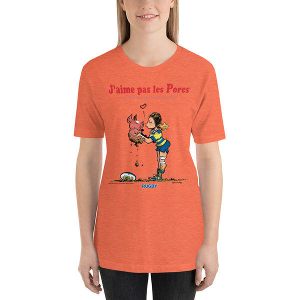 T-shirt FEMME - J'aime pas les PORCS - Jaune/Bleu