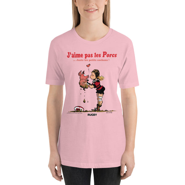 T-shirt FEMME - J'aime pas les PORCS - Noir/Rouge