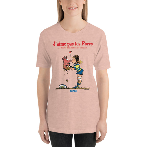 T-shirt FEMME - J'aime pas les PORCS - Jaune/Bleu