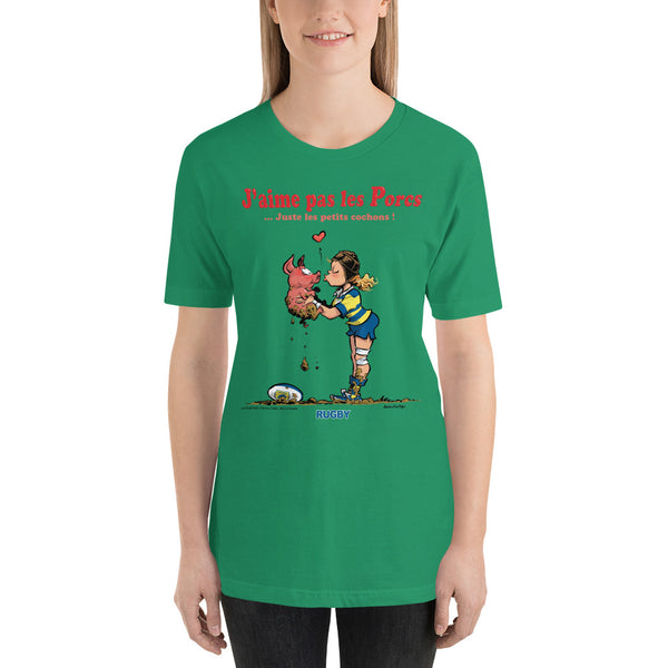 T-shirt FEMME - J'aime pas les PORCS - Jaune/Bleu