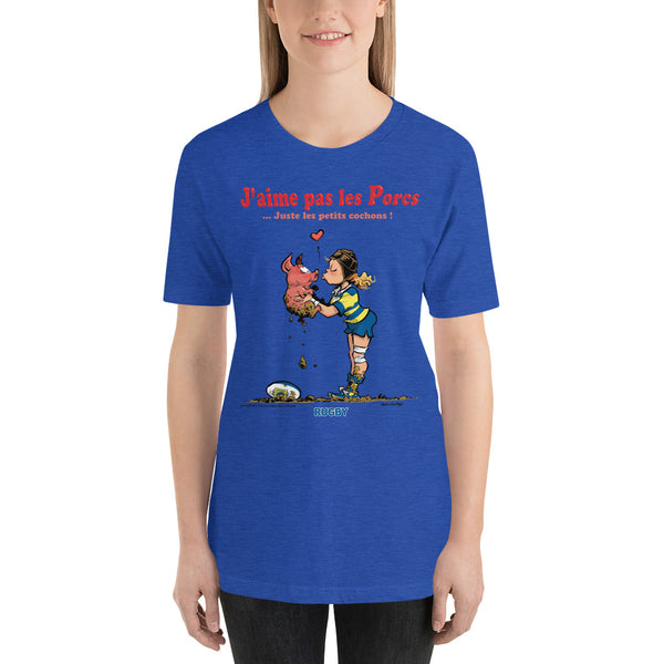 T-shirt FEMME - J'aime pas les PORCS - Jaune/Bleu