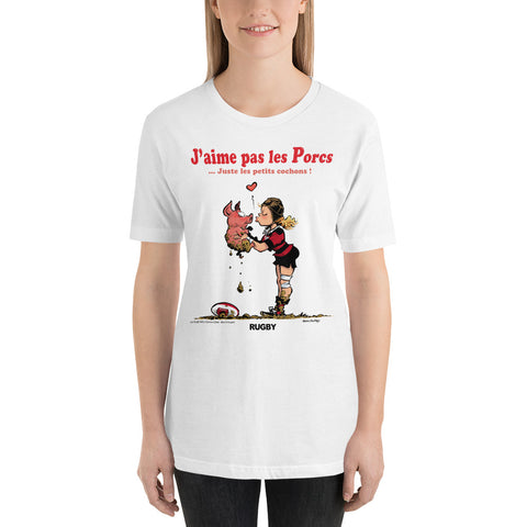 T-shirt FEMME - J'aime pas les PORCS - Noir/Rouge