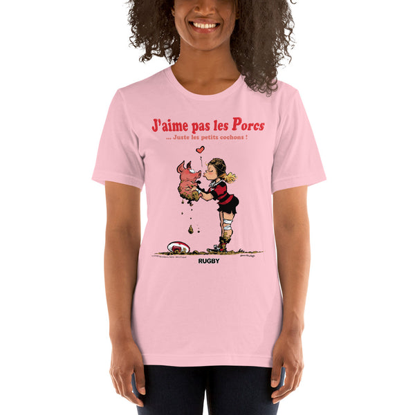 T-shirt FEMME - J'aime pas les PORCS - Noir/Rouge