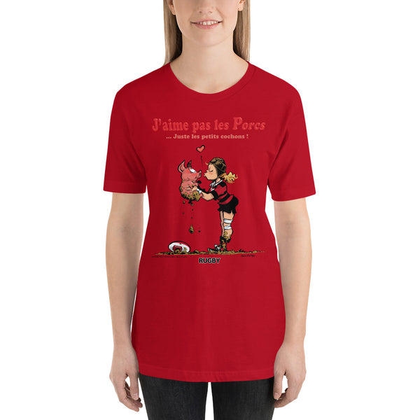T-shirt FEMME - J'aime pas les PORCS - Noir/Rouge