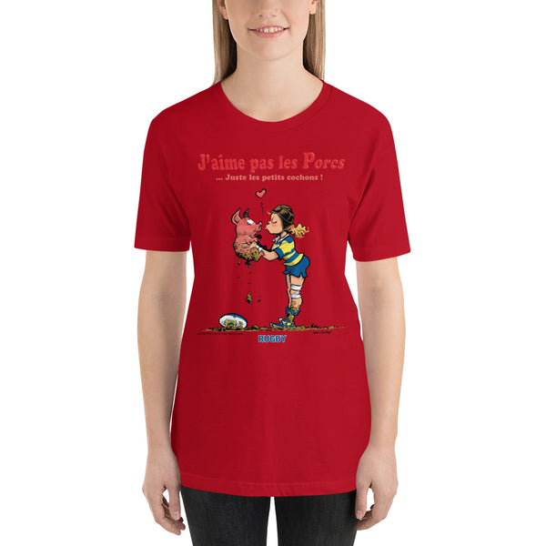 T-shirt FEMME - J'aime pas les PORCS - Jaune/Bleu